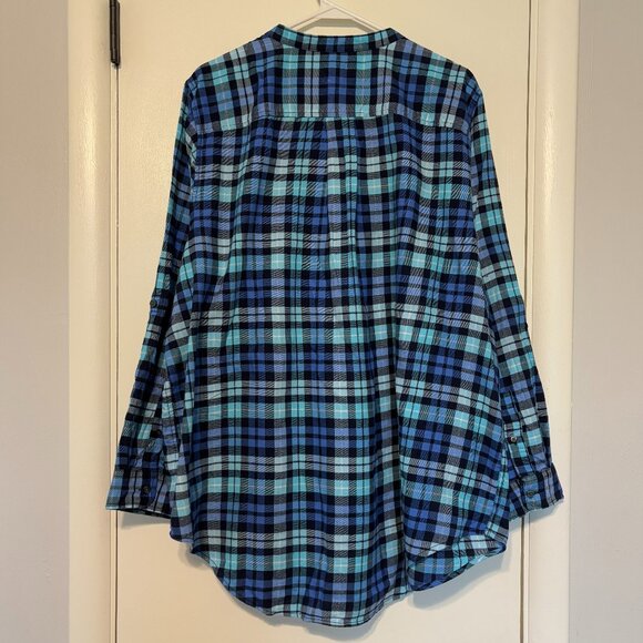 Lands' End Womens Plus Blue Plaid Popover Flannel Pintuck Tunic Shirt Top 20W/2X - Picture 6 of 11